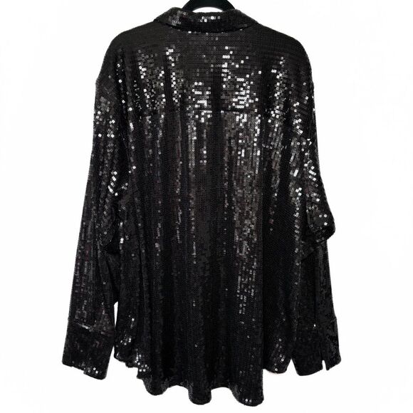 Good American Sequin Button Down Party Shirt - Black - Size 7 / 4x - Picture 2 of 9